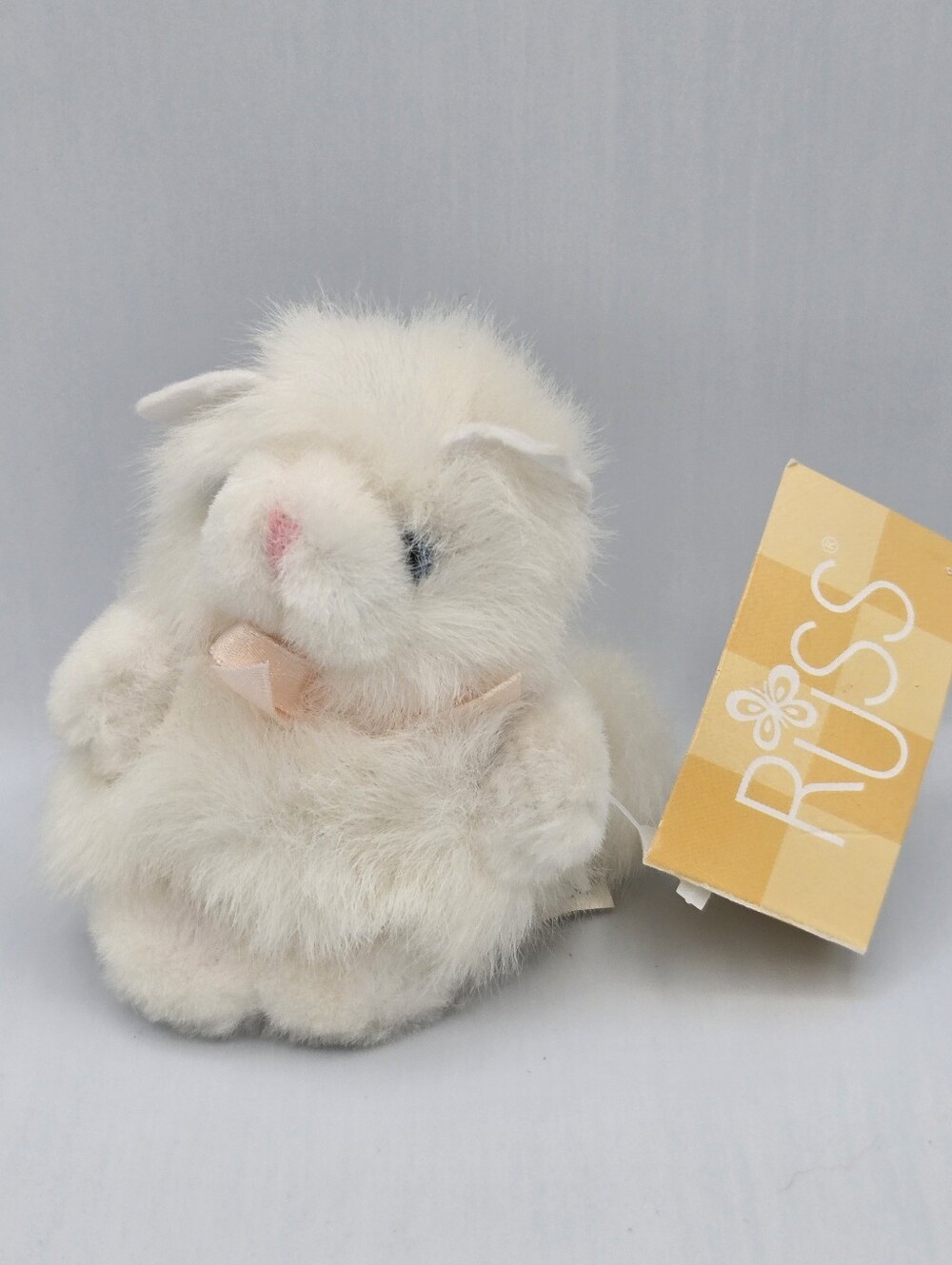Russ Itty Bitty Kitties White Kitten w/Pink Bow 3.5" Miniature Plush Vintage